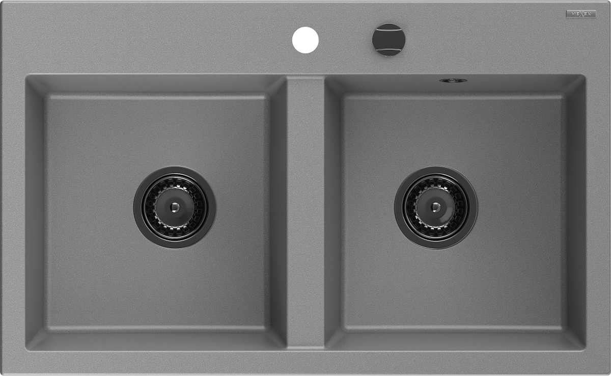 Mexen Hektor zlewozmywak granitowy 2-komorowy 800 x 480 mm, szary, syfon czarny - 6521802000-71-B